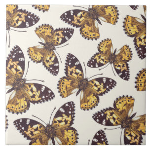 Painted lady butterfly pattern ceramic tile