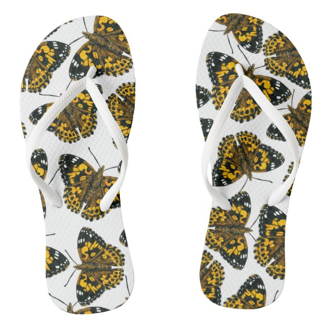 Painted lady butterfly pattern flip flops (Footbed)