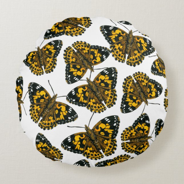 Painted lady butterfly pattern round pillow (Front)