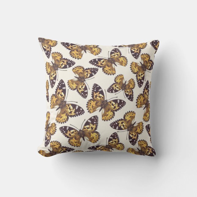 Painted lady butterfly pattern throw pillow (Front)