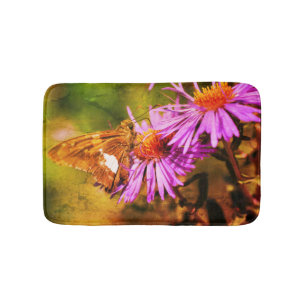 Painted Lady Butterfly Wild Aster Flower Abstract Bath Mat