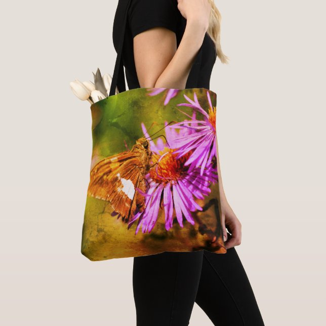 Painted Lady Butterfly Wild Aster Flower Art Tote Bag (Close Up)