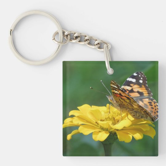 Painted Lady on Zinnia Keychain