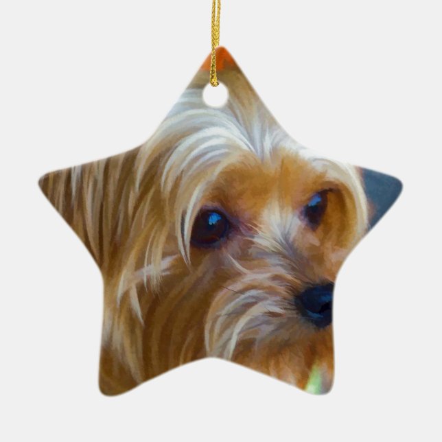 Painted Lady Yorkshire Terrier Ceramic Ornament (Front)