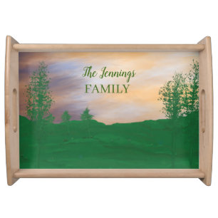 Painted Landscape Monogrammed Serving Tray