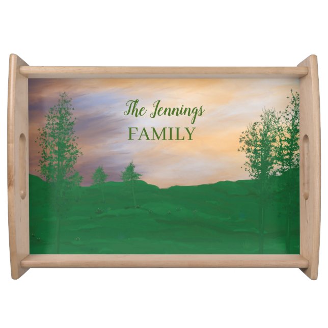 Painted Landscape Monogrammed Serving Tray (Front)