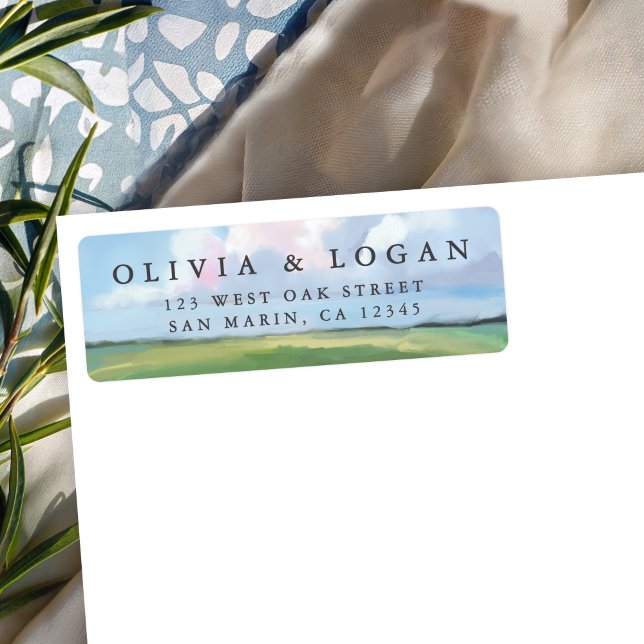 Painted Landscape Sky Cloud Wedding Return Address Label (Creator Uploaded)