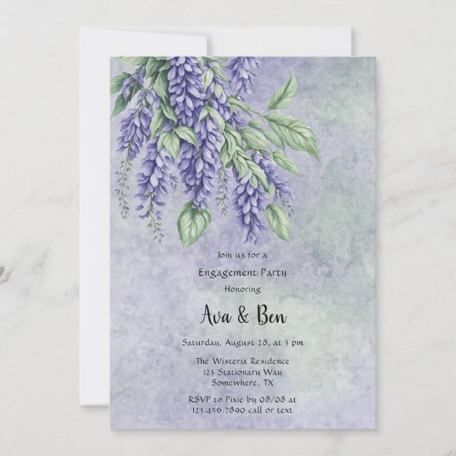 Painted Lavender Wisteria Engagement Party Invitation (Front)