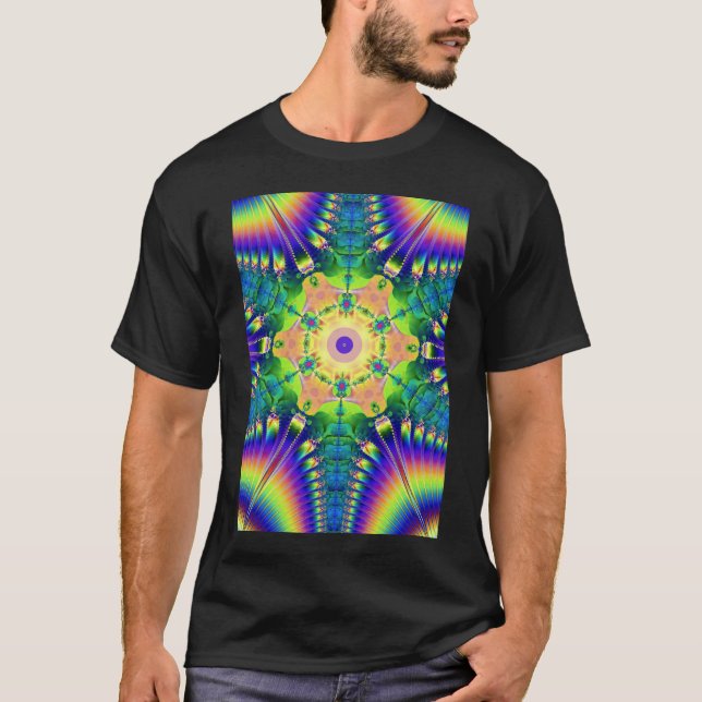 painted leather with rainbow feathers T-Shirt (Front)