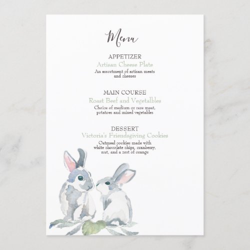 Painted Leaves and Watercolor Woodland Bunny Menu