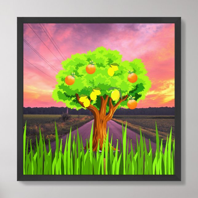 Painted Lemon & Orange Trees - Abstract Tree Framed Art (Framed Front)