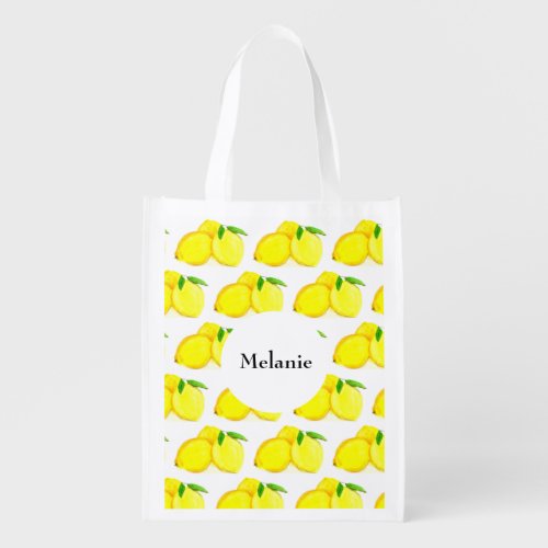 Painted Lemons Yellow Fruit Pattern Watercolor Grocery Bag