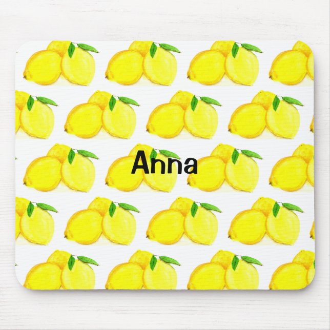 Painted Lemons Yellow Fruit Pattern Watercolor Mouse Pad (Front)