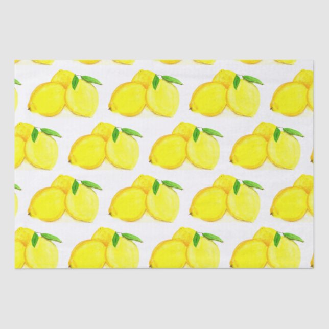 Painted Lemons Yellow Fruit Pattern Watercolor Tissue Paper (Front)