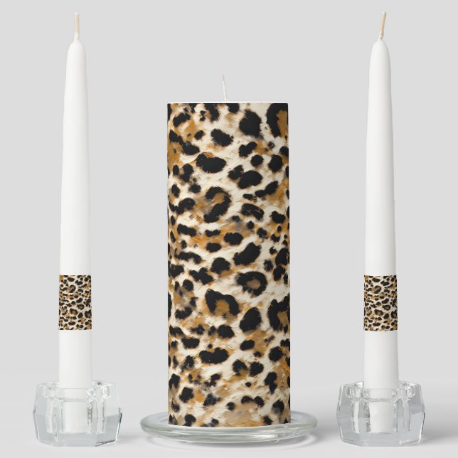 Painted Leopard Unity Candle Set (Front)