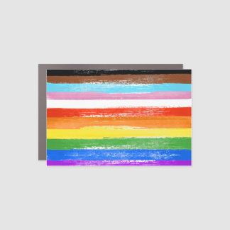 Painted LGBTQ+ Progress Flag Stripes Car Magnet