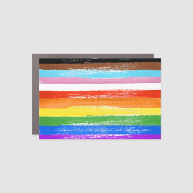 Painted LGBTQ+ Progress Flag Stripes Car Magnet (Front)