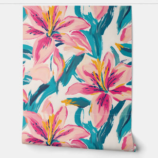 Painted Lilies Brush Bloom Extravaganza Wallpaper
