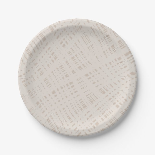 Painted Linen Neutral Beige Burlap Pattern Paper Plates (Front)