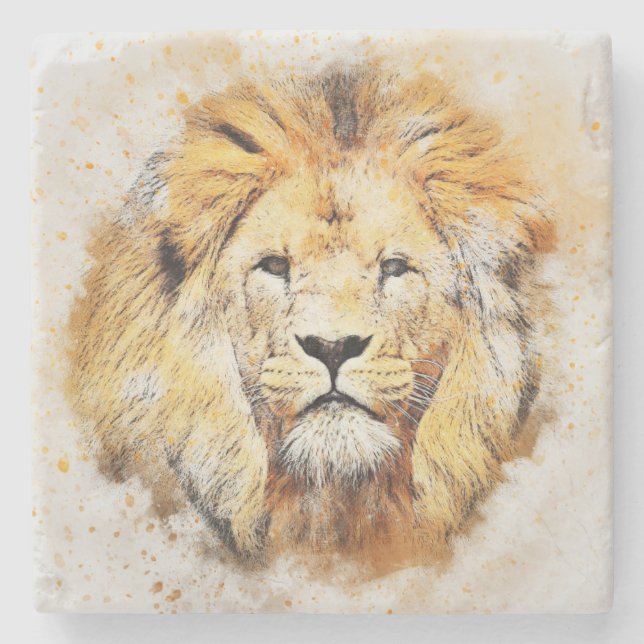 Painted Lion Print Stone Coaster (Front)