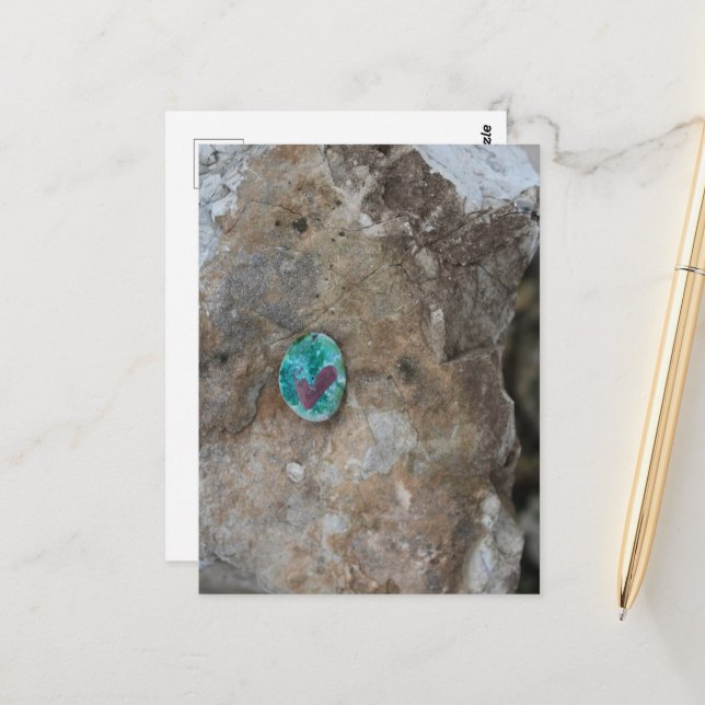 Painted Little Heart Rock Hidden on a Rock Postcard (Front/Back In Situ)
