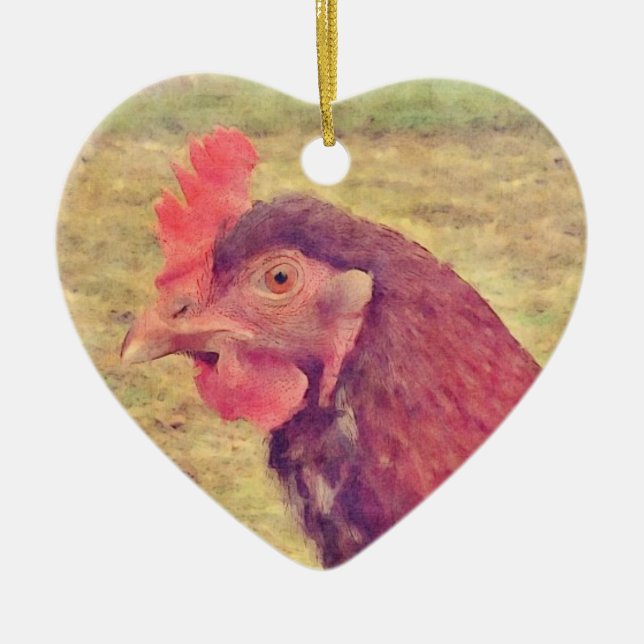 Painted Little Red Hen Ceramic Ornament (Front)