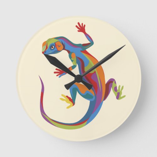 Painted Lizard Round Clock