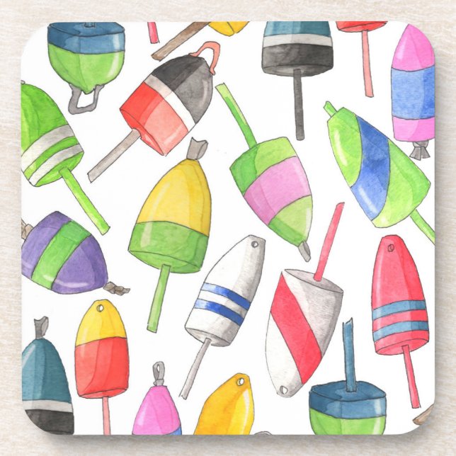 Painted Lobster Buoys Beverage Coaster (Front)