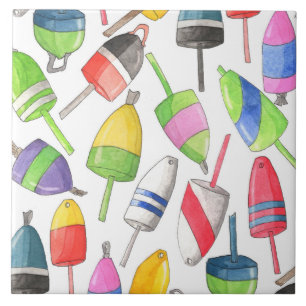 Painted Lobster Buoys Ceramic Tile