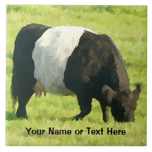 Painted Look Belted Galloway Cow in Field Ceramic Tile