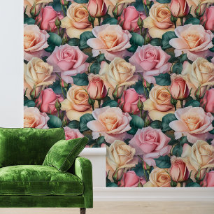 Painted Look Rose Floral Flower Wallpaper