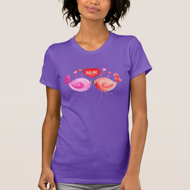 Painted love birds custom initials art t-shirt (Front)