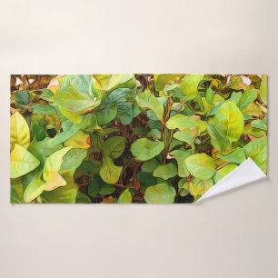 Painted lush green yellow plant bath towel set