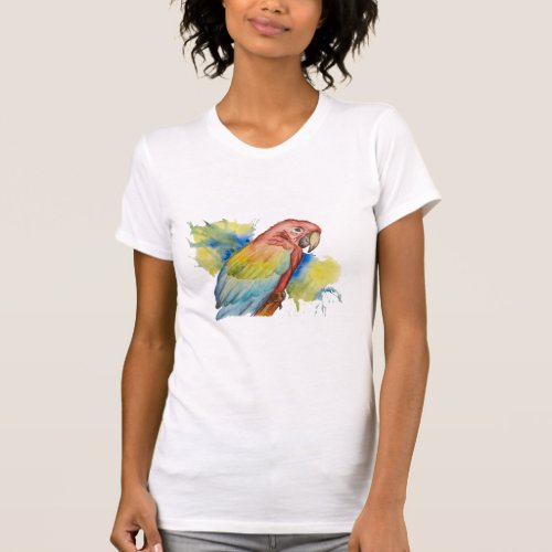 Painted Macaw Parrot Bird with Watercolour  T_Shirt