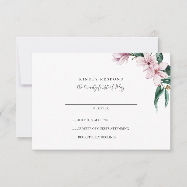 Painted Magnolia and leaves | Gray | Wedding RSVP (Front)