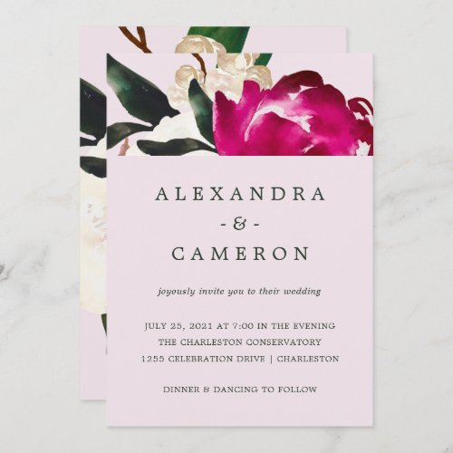 Painted Magnolia on Blush Pink  Wedding Invitation