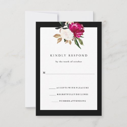 Painted Magnolia  Wedding RSVP Black and White