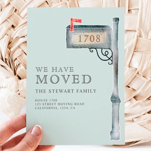 Painted mailbox watercolor new home green moving announcement postcard