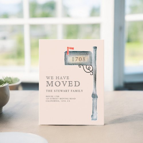 Painted mailbox watercolor new home pink moving announcement postcard