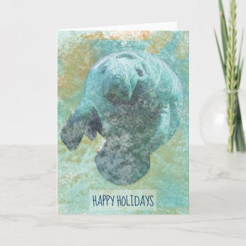 Painted Manatee Happy Holidays Card
