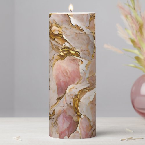 Painted Marble _ Pink and Gold Pillar Candle