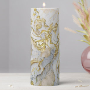 Painted Marble - White and Gold Pillar Candle