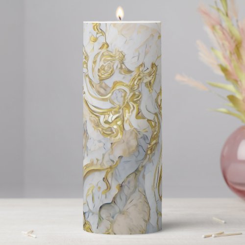 Painted Marble - White and Gold Pillar Candle