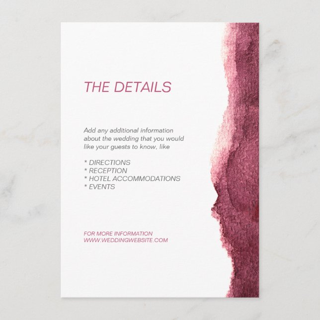 Painted marsala modern simple wedding direction enclosure card (Front)