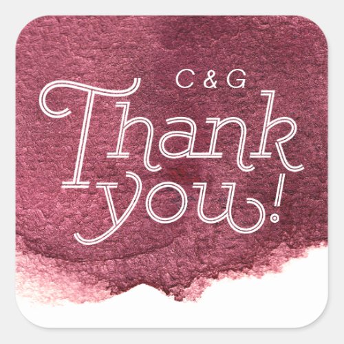 Painted marsala modern simple wedding thank you square sticker