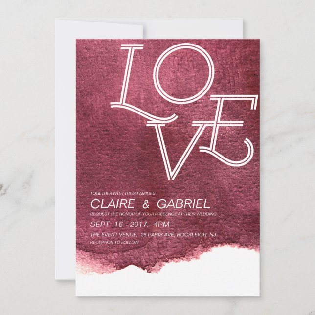 Painted marsala pink love modern simple wedding invitation (Front)