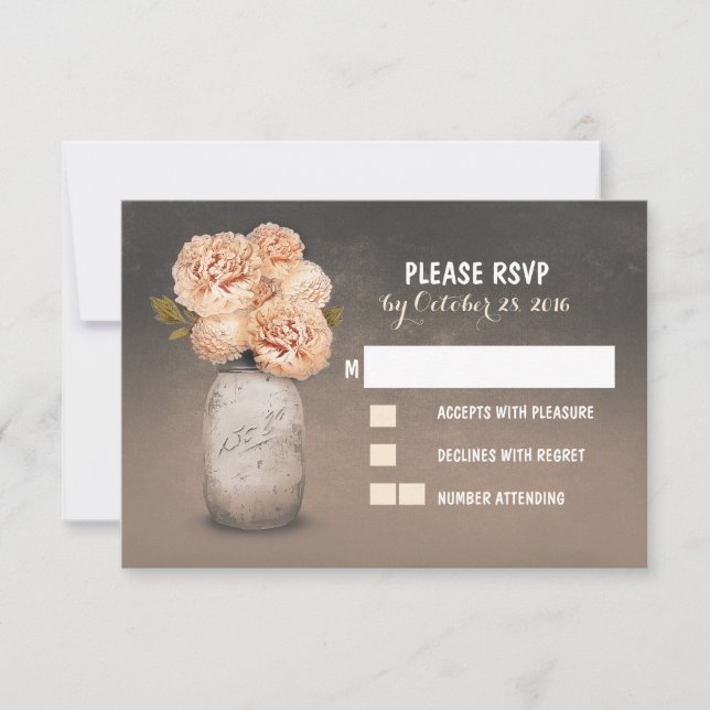 Painted mason jar cute wedding RSVP cards (Front)