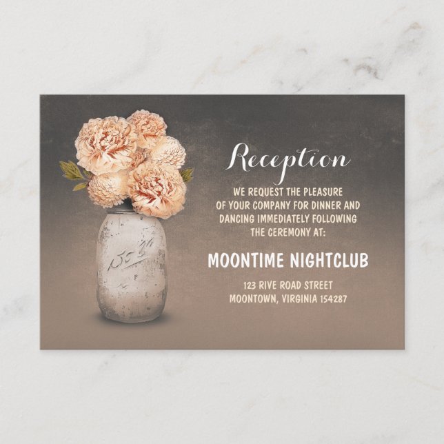 Painted mason jar peach flowers reception cards (Front)