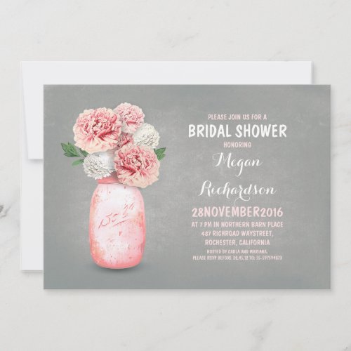 Painted mason jar rustic bridal shower invitations