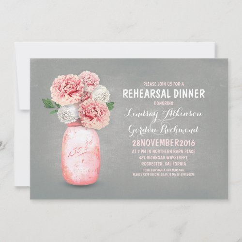 Painted mason jar rustic rehearsal dinner invites